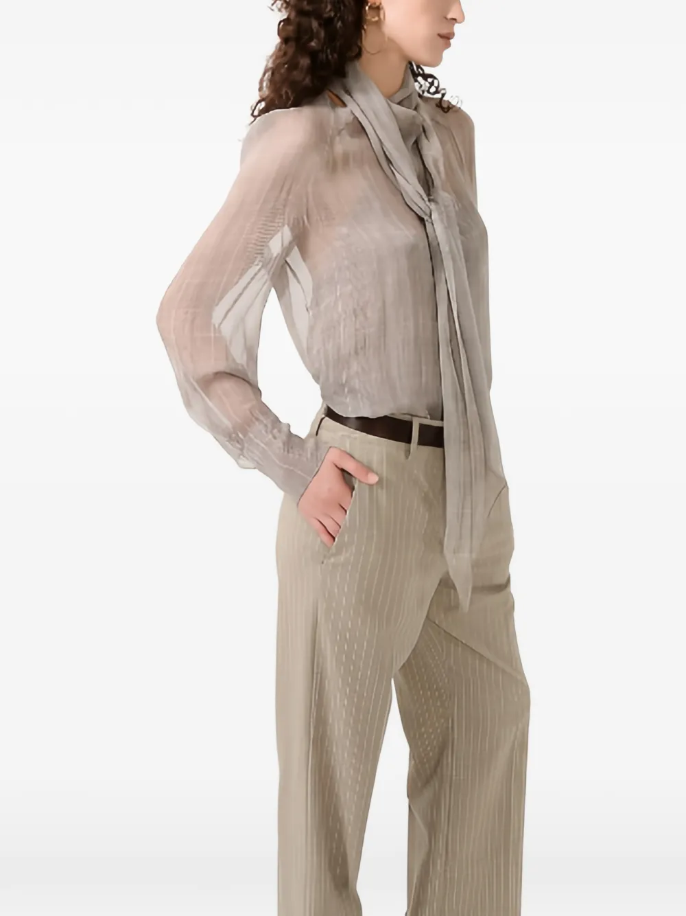 Barbara Bui Geruite blouse met gestrikte hals Grijs