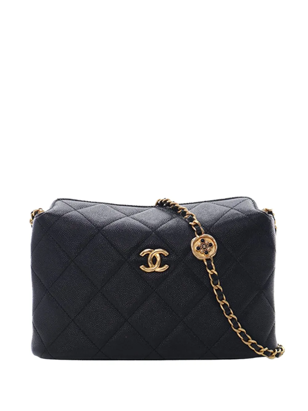 CHANEL Pre-Owned 2021-2026 Quilted Caviar Enamel Medallion Clutch With Chain crossbody bag - Nero