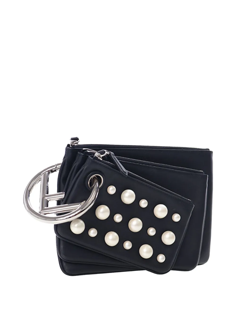 Fendi Pre-Owned Clutch Triplette in pelle con perle 2000-2026 - Nero