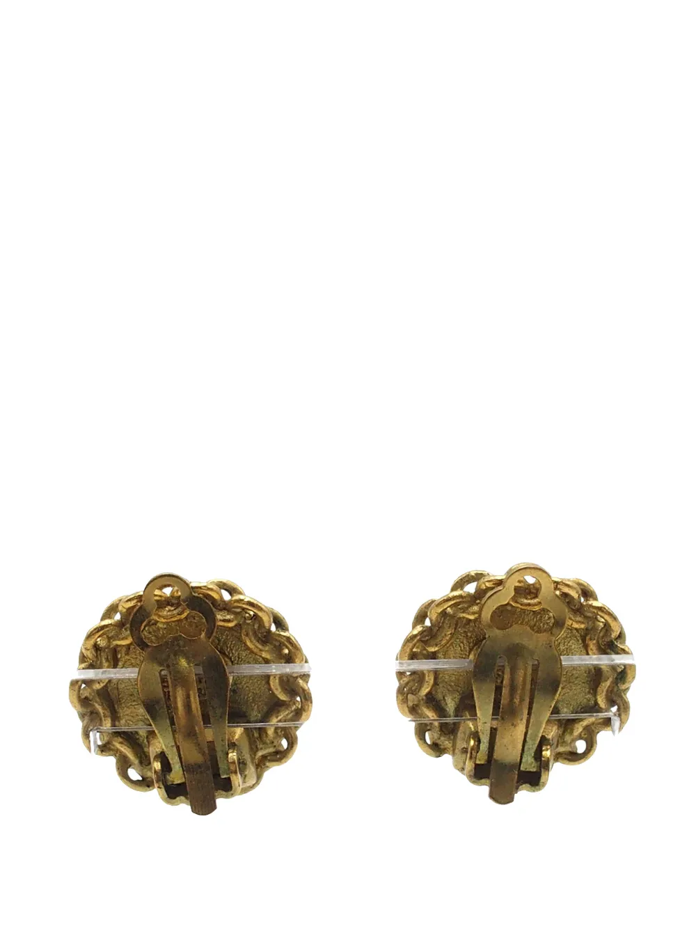 1995 Gold Plated Cc Chain Round Clip On Earrings Costume Earrings