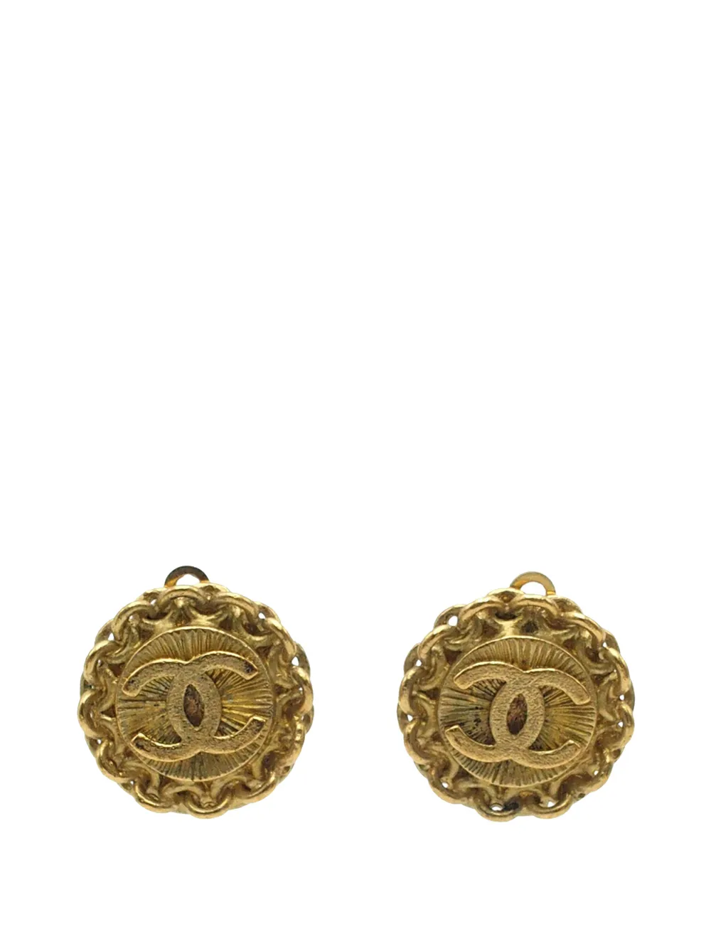 CHANEL Pre-Owned 1995 Gold Plated CC Chain Round Clip On Earrings costume earrings - Oro