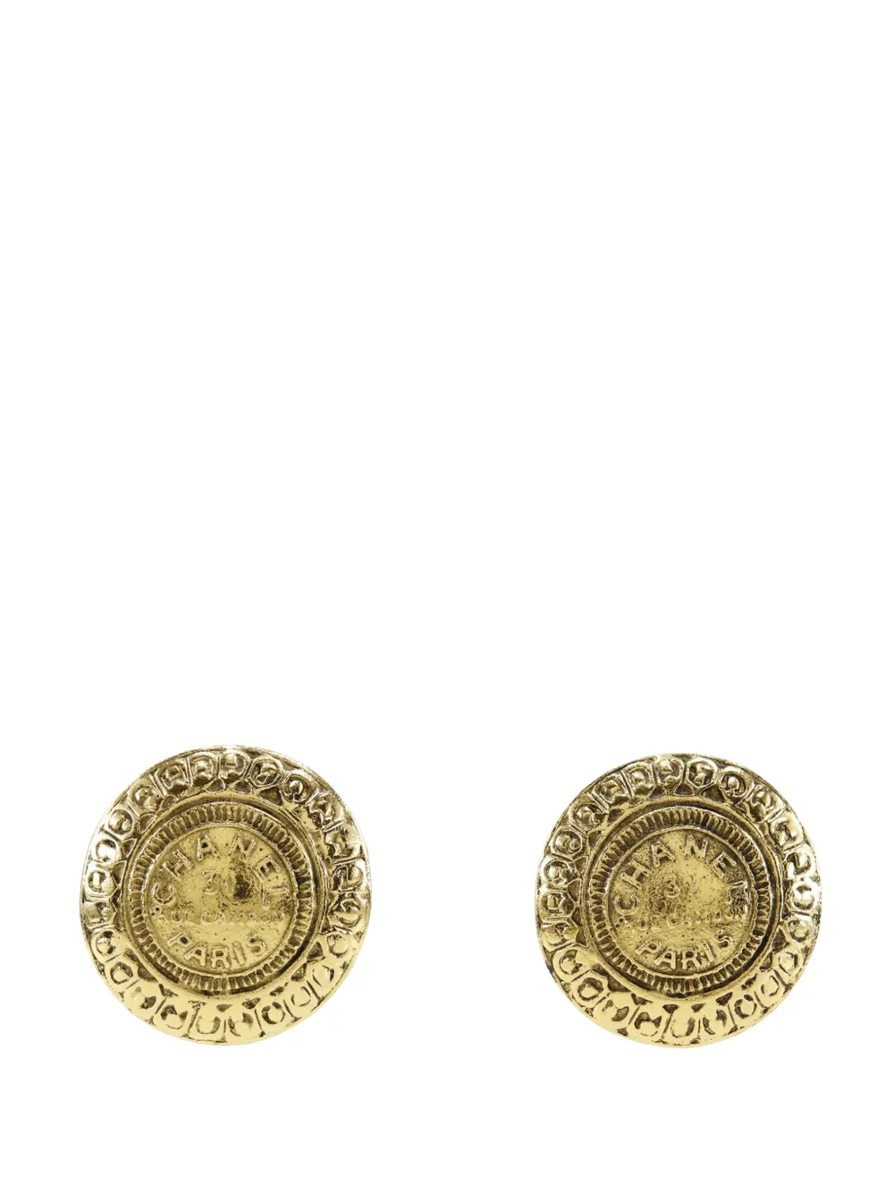 CHANEL Pre-Owned 1970-1980 Gold Plated Rue Cambon Medallion Clip On Earrings costume earrings - Oro
