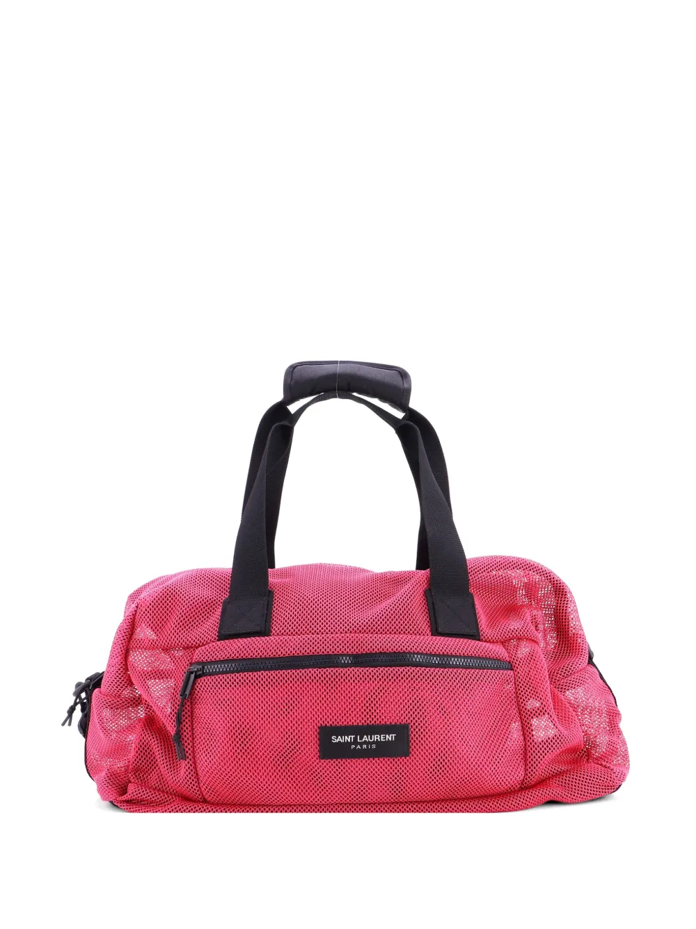 Pre-owned Saint Laurent Front Pocket Convertible Duffle Nylon Mesh Travel Bag In Black
