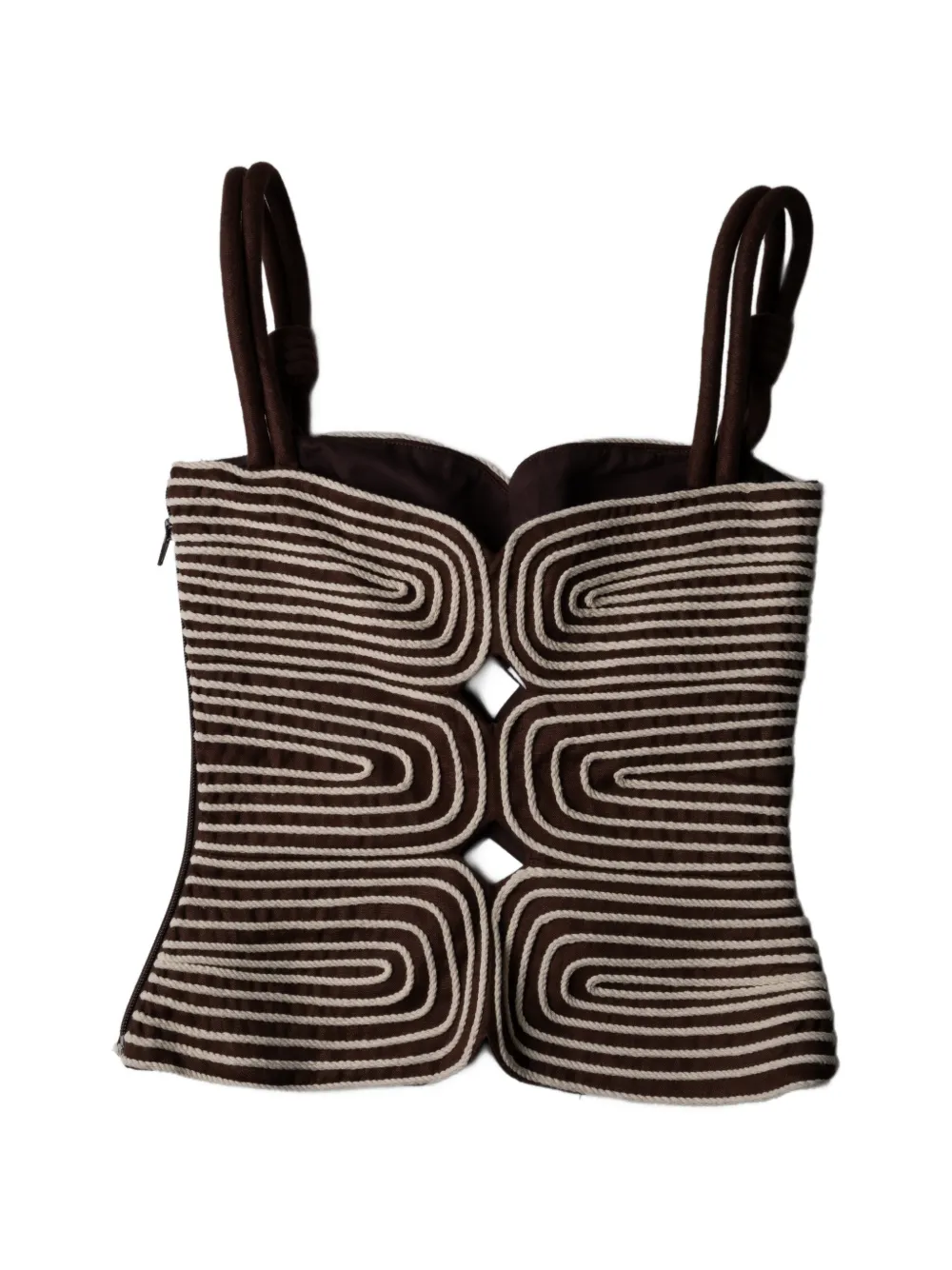  Andres Otalora Marea Cutout-detail Stripe-pattern Top - Brown 