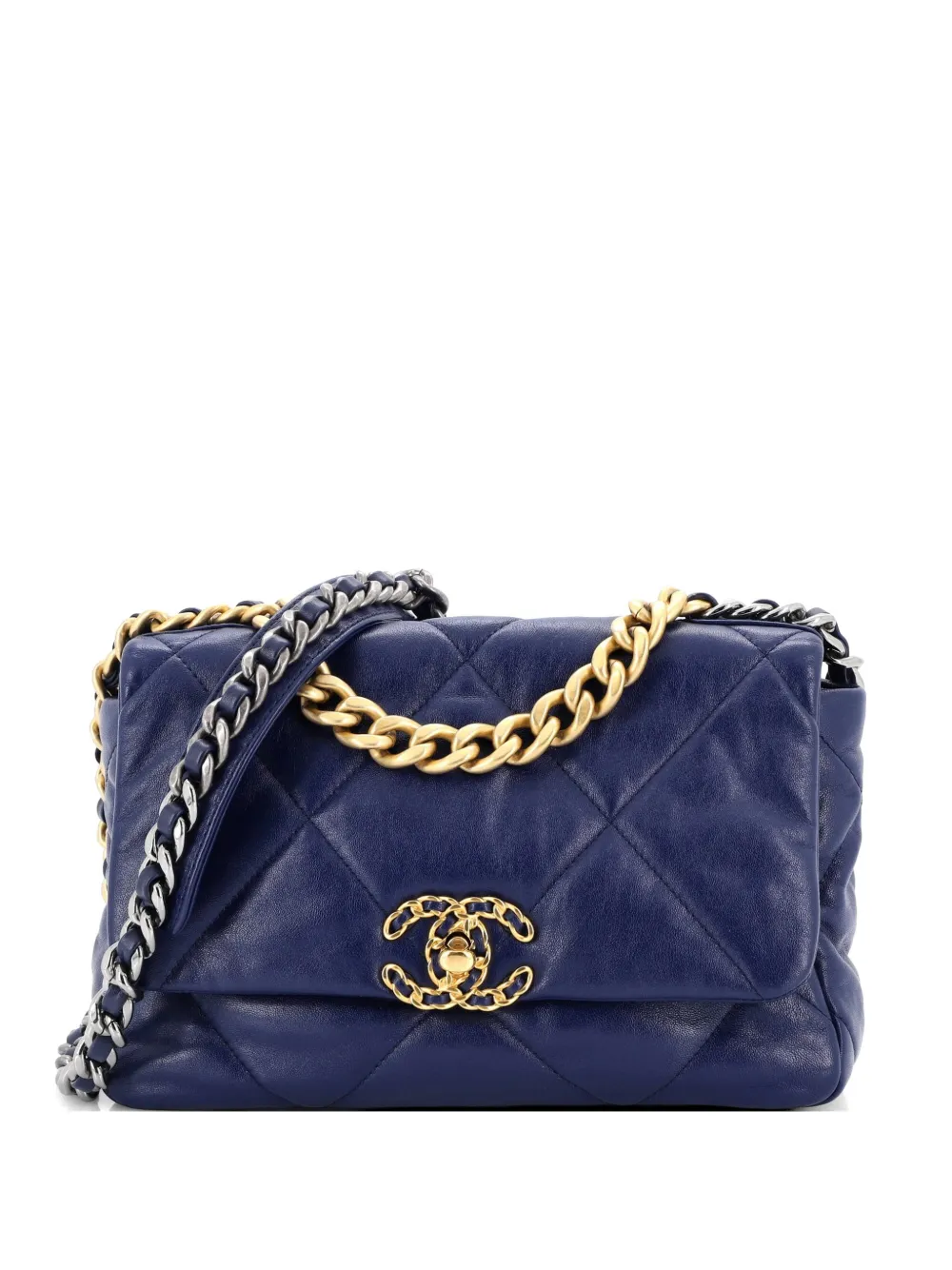 CHANEL Pre-Owned 19 Flap Bag Quilted Leather Medium crossbody bag - Blu