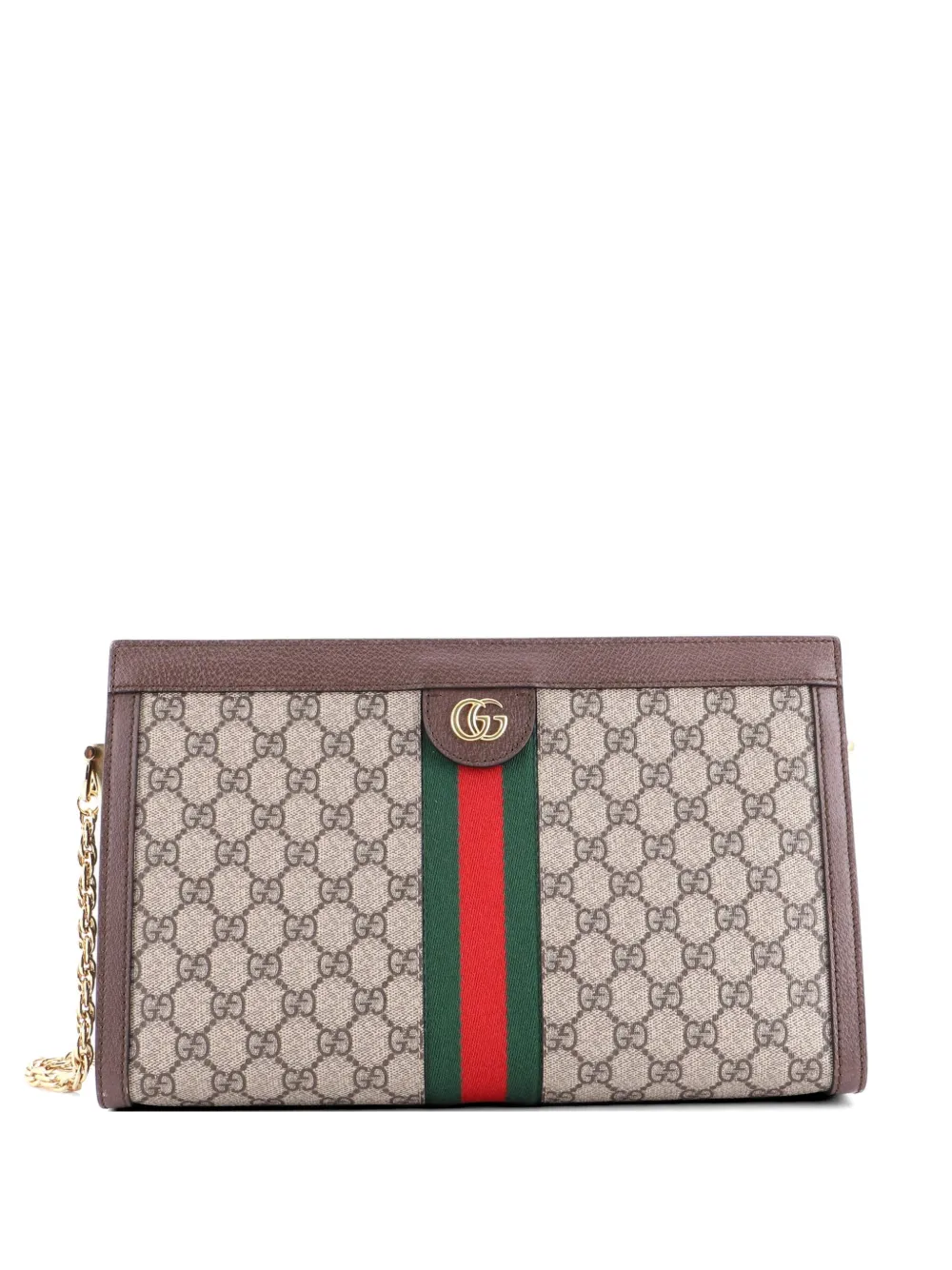 Gucci Pre-Owned Borsa a spalla Ophidia media in tela cerata GG con catena - Marrone