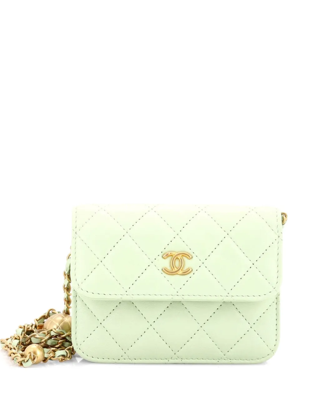CHANEL Pre-Owned Pearl Crush Flap Clutch with Chain Quilted Lambskin Mini crossbody bag - Verde