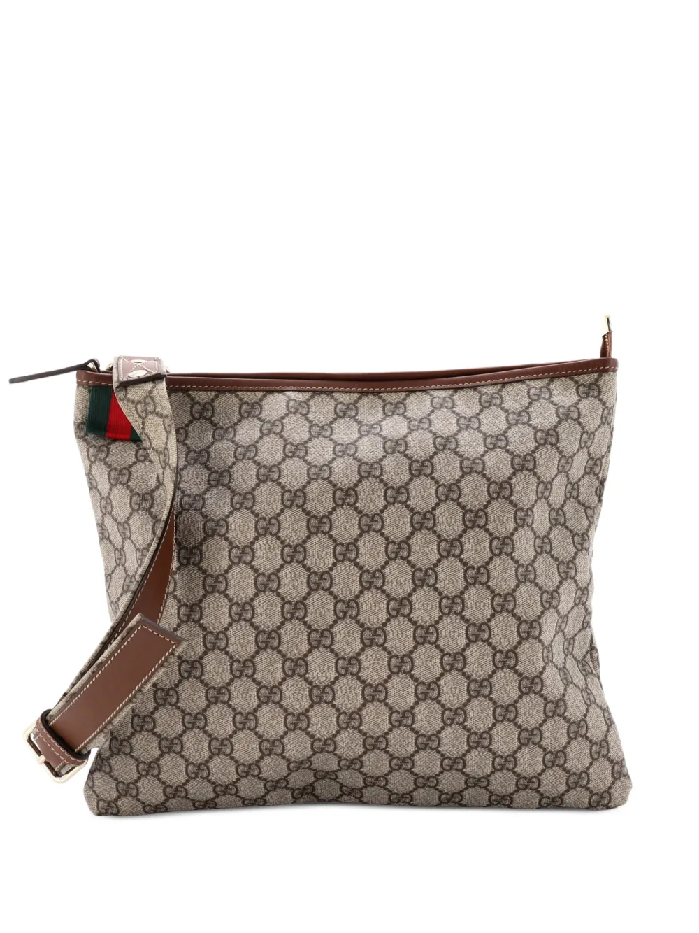 Gucci Pre-Owned Web Loop Flat Messenger GG Coated Canvas Large crossbody bag - Marrone