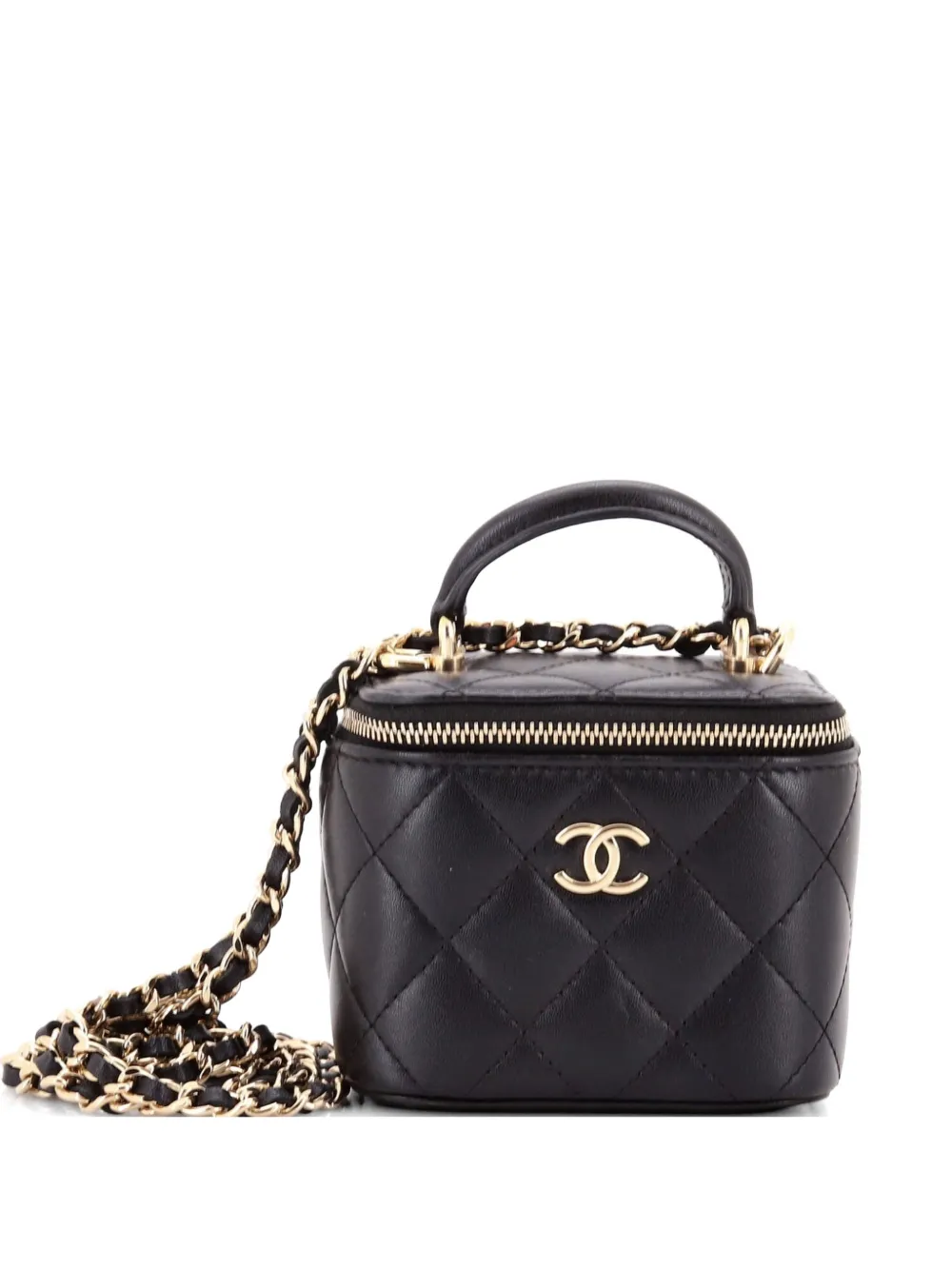 CHANEL Pre-Owned Classic Top Handle Vanity Case with Chain Quilted Lambskin Mini crossbody bag - Nero