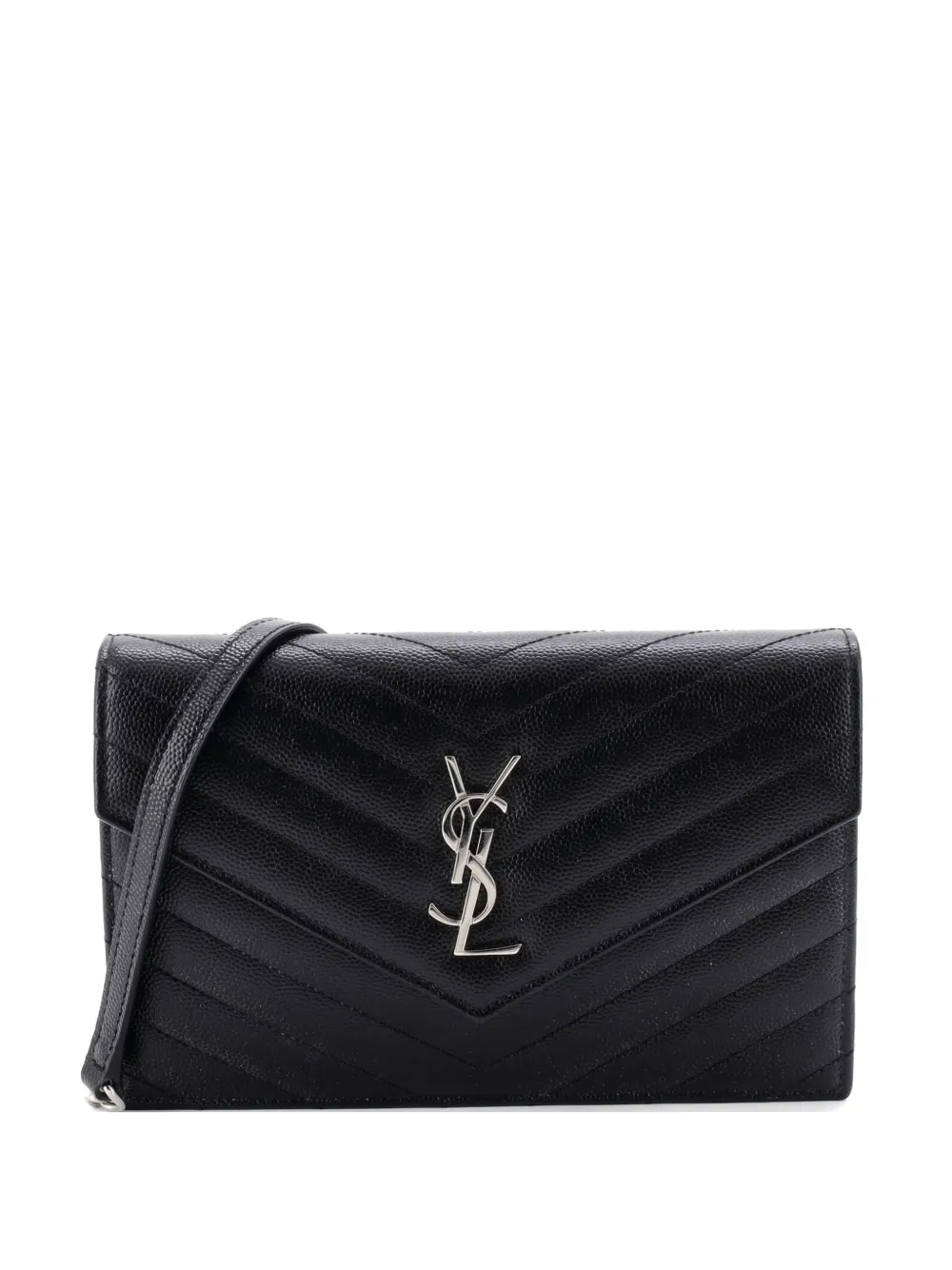 Saint Laurent Pre-Owned Classic Monogram Wallet on Chain Matelasse Chevron Leather Small crossbody bag - Nero
