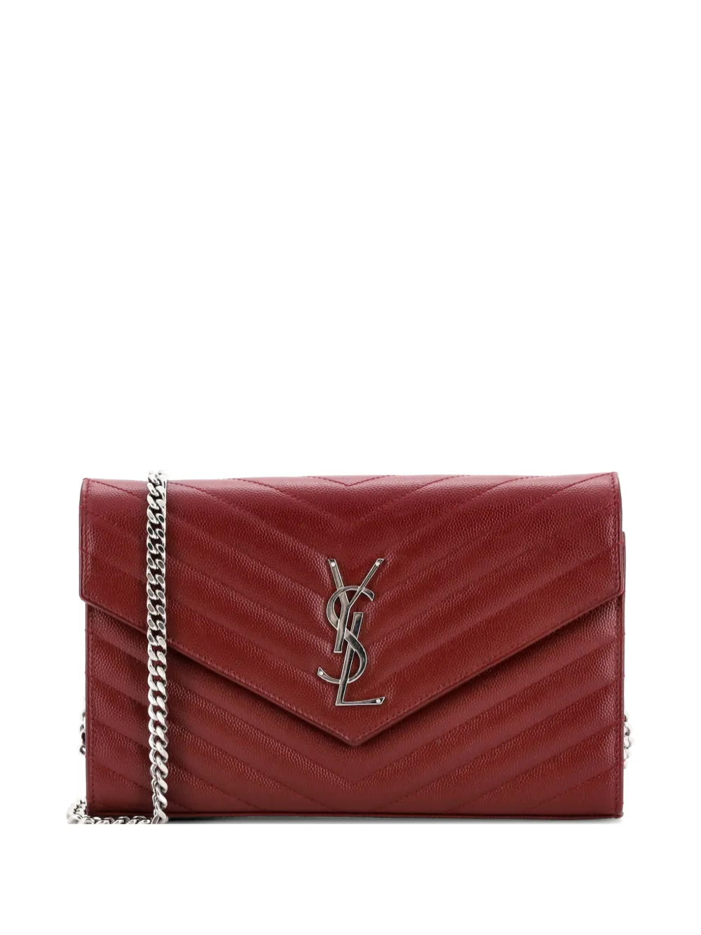 Saint Laurent Pre-Owned Classic Monogram Wallet on Chain Matelasse Chevron Leather Medium crossbody bag - Rosso