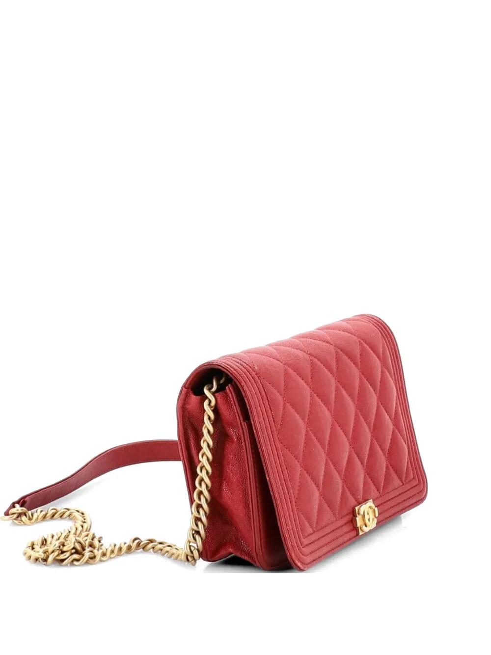 CHANEL Pre-Owned Boy Wallet on Chain Quilted Caviar crossbody bag - Rosso