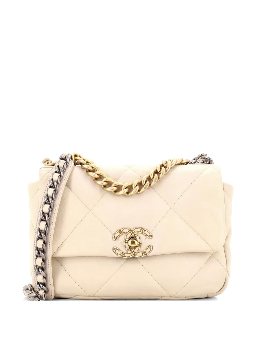 CHANEL Pre-Owned 19 Flap Bag Quilted Leather Medium crossbody bag - Toni neutri