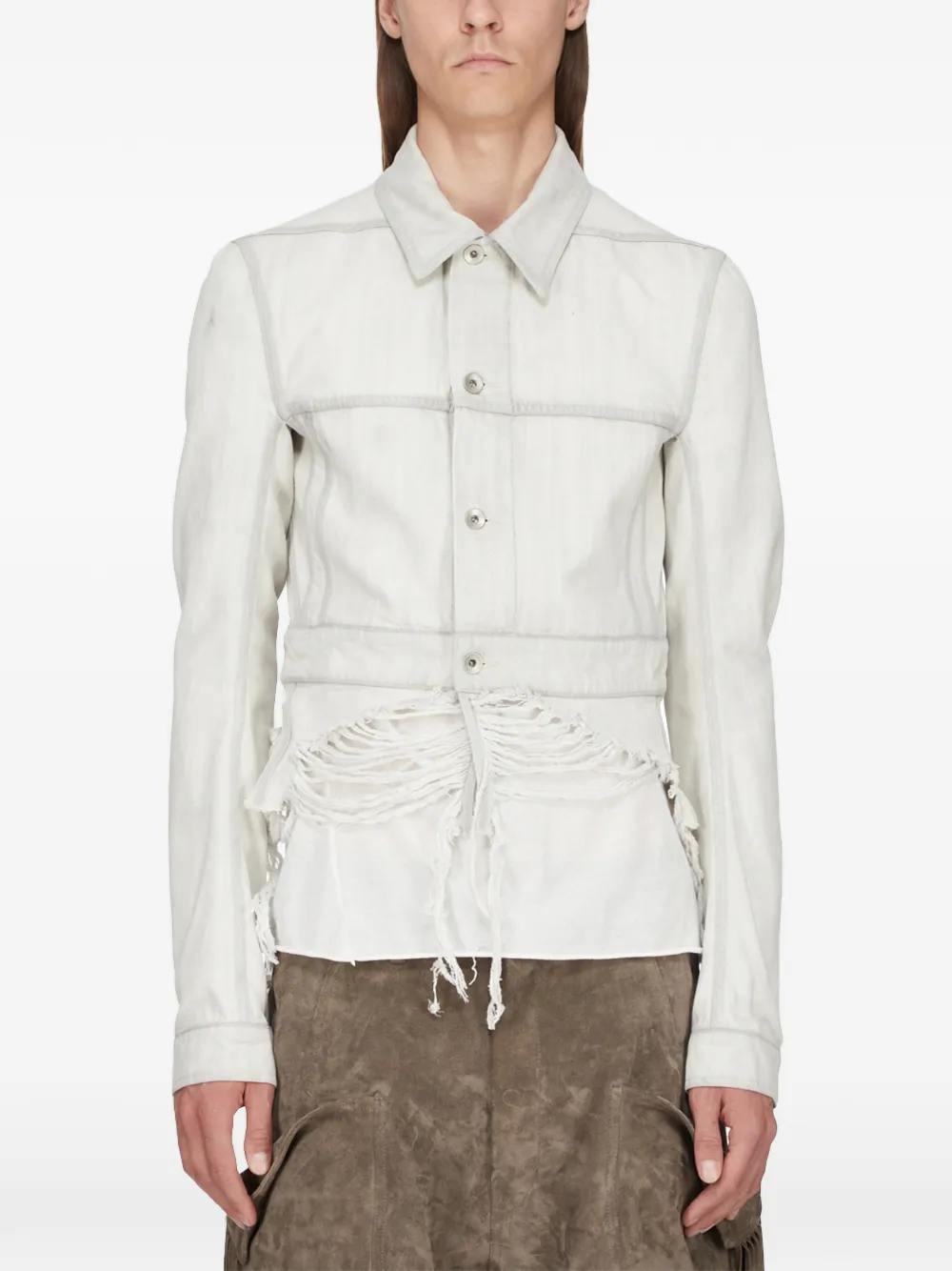Rick Owens frayed-detail overshirt - Weiß