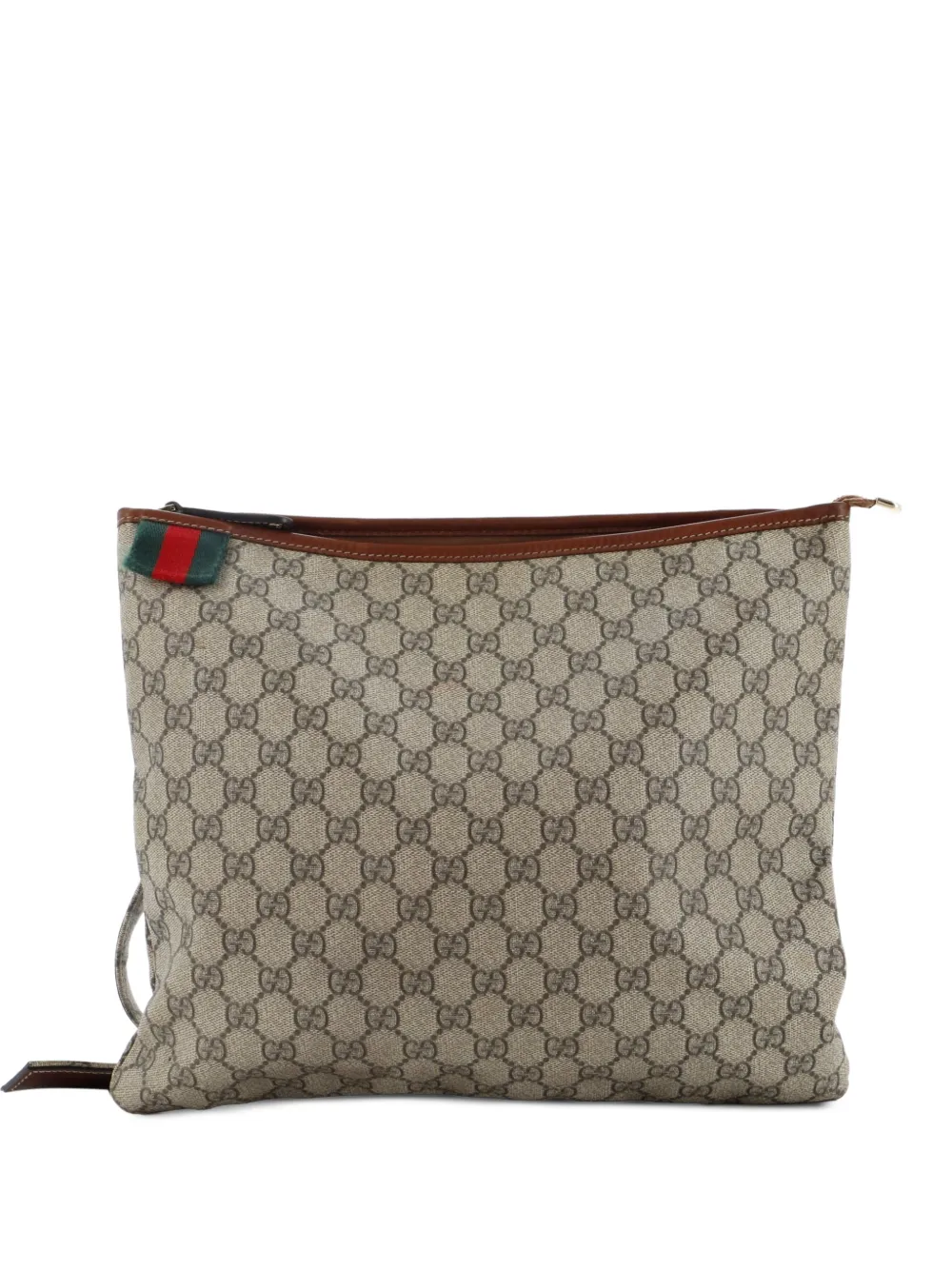 Gucci Pre-Owned Web Loop Flat Messenger GG Coated Canvas Large crossbody bag - Marrone