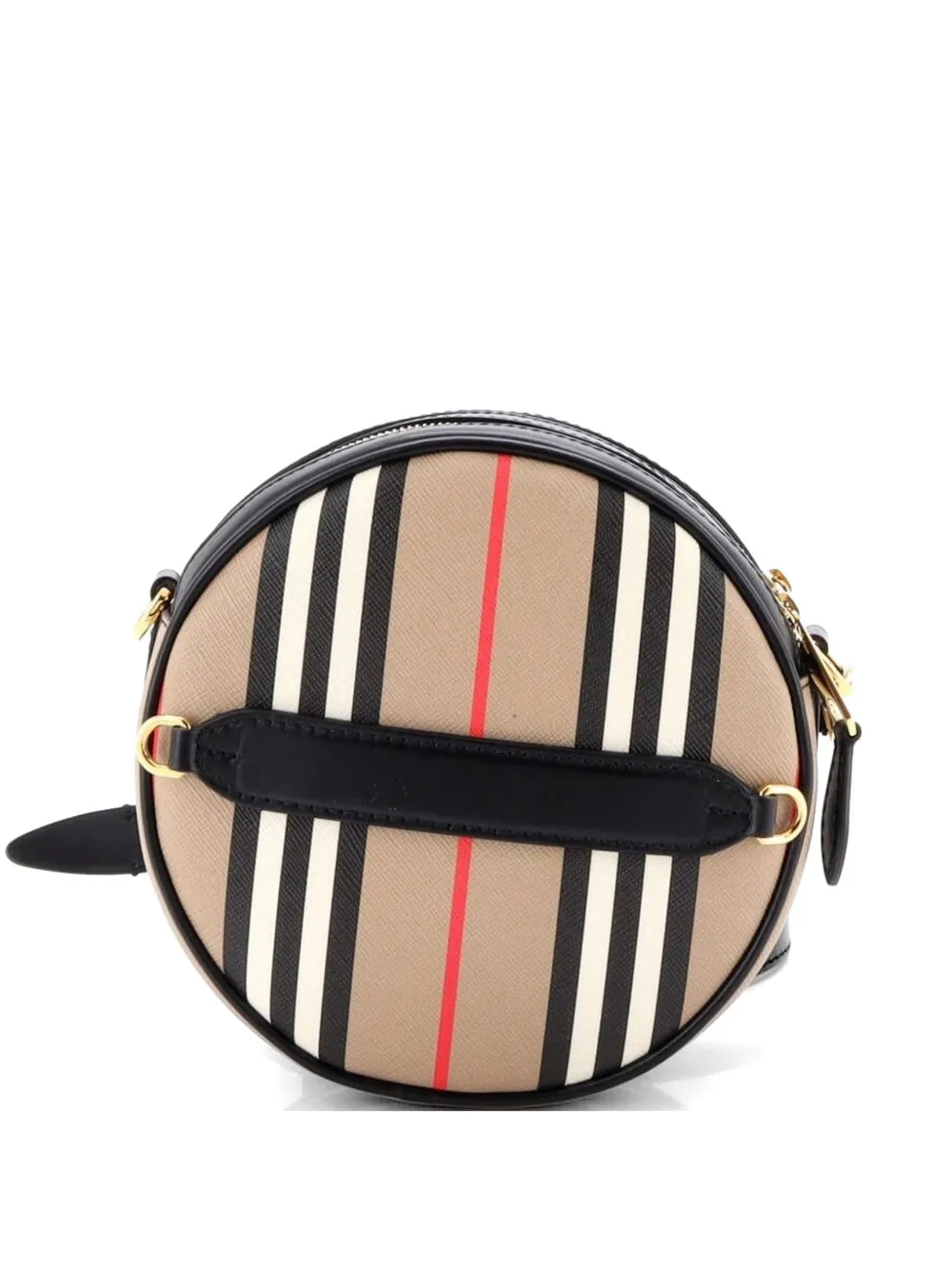 Pre-owned Burberry Louise Round Bag Icon Stripe E-canvas Belt Bag In Black