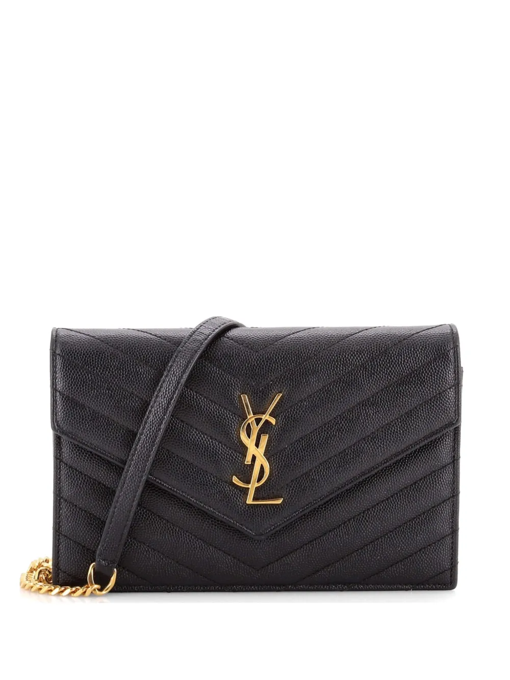 Saint Laurent Pre-Owned Classic Monogram Wallet on Chain Matelasse Chevron Leather Small crossbody bag - Nero