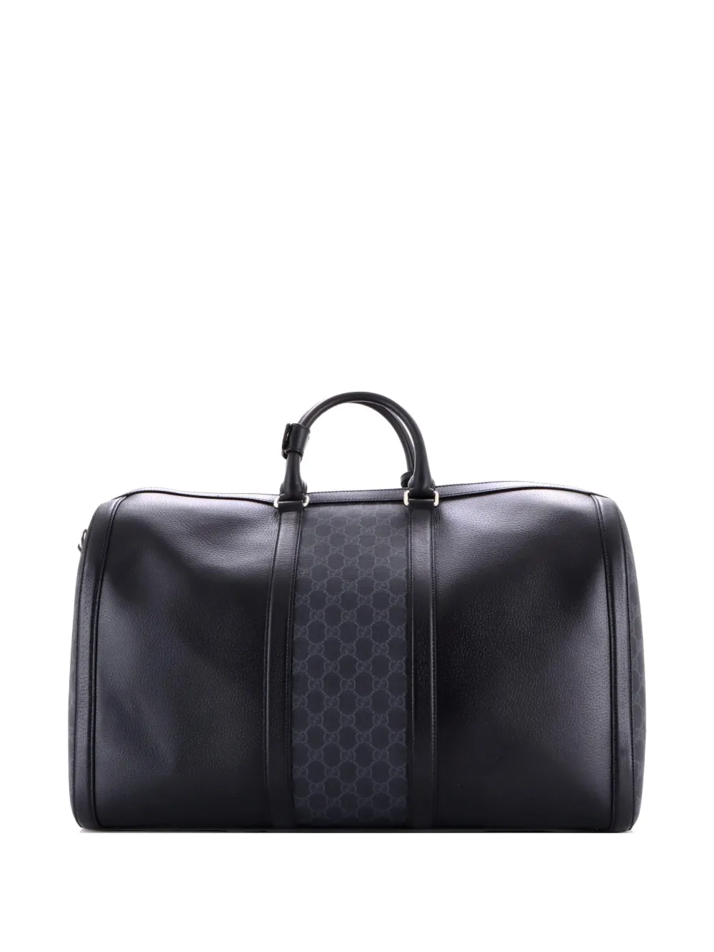 Pre-owned Gucci Convertible Duffle Backpack Gg Coated Canvas And Leather Medium Travel Bag In Black