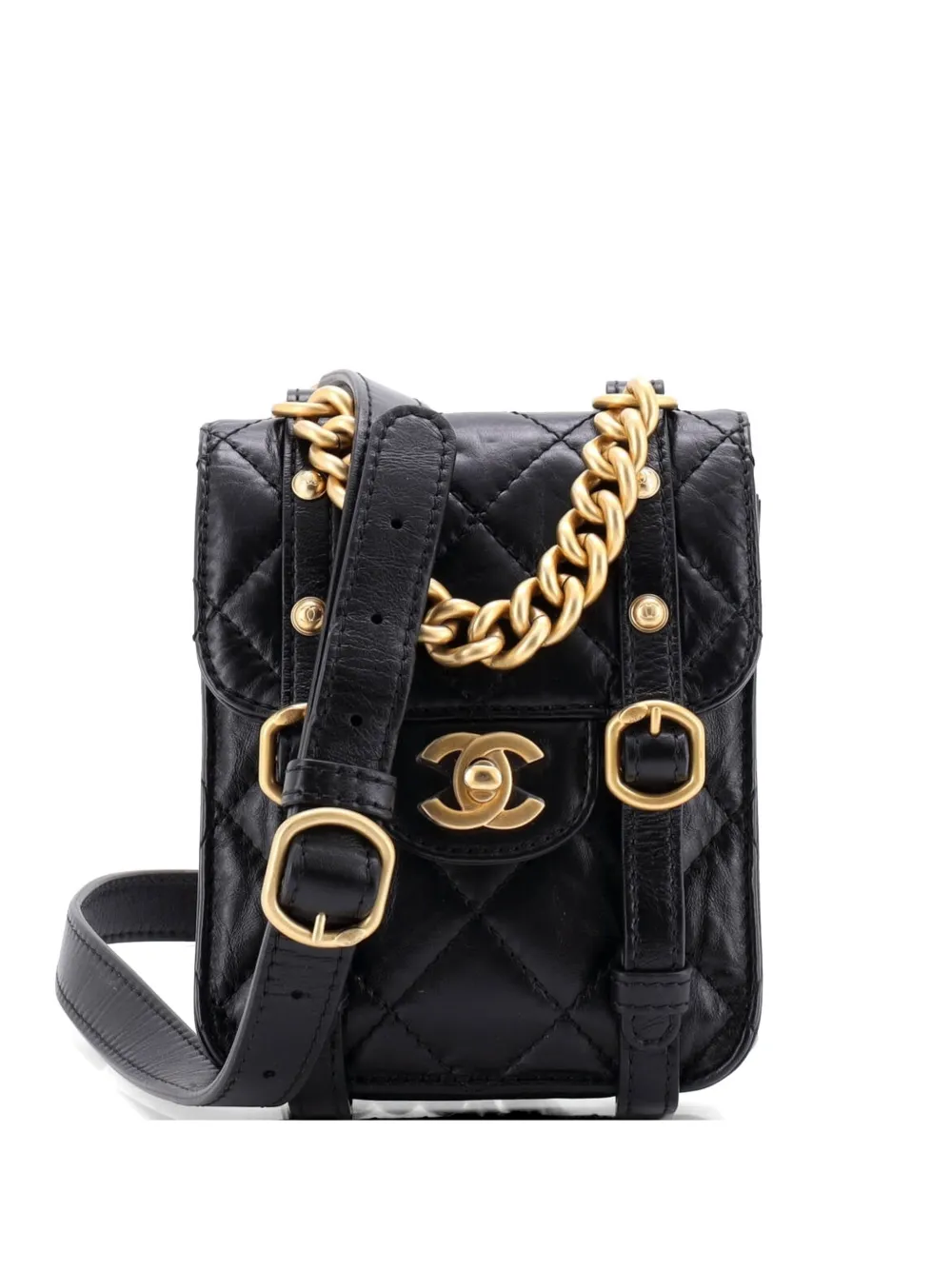 CHANEL Pre-Owned City School Flap Messenger Bag Quilted Aged Calfskin Mini crossbody bag - Nero