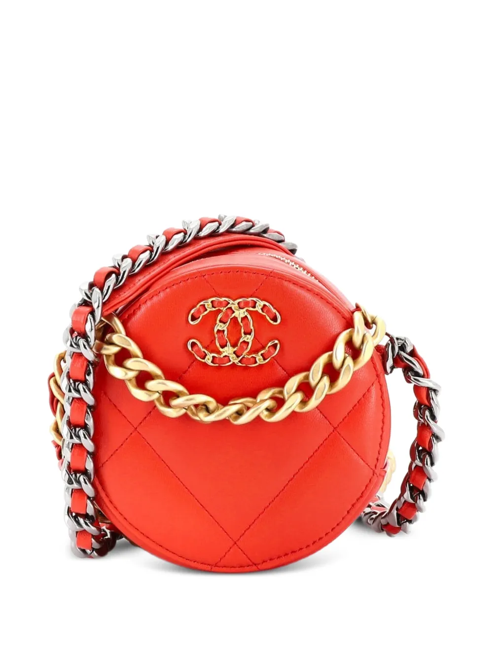 CHANEL Pre-Owned 19 Round with Chain Quilted Leather clutch bag - Rosso