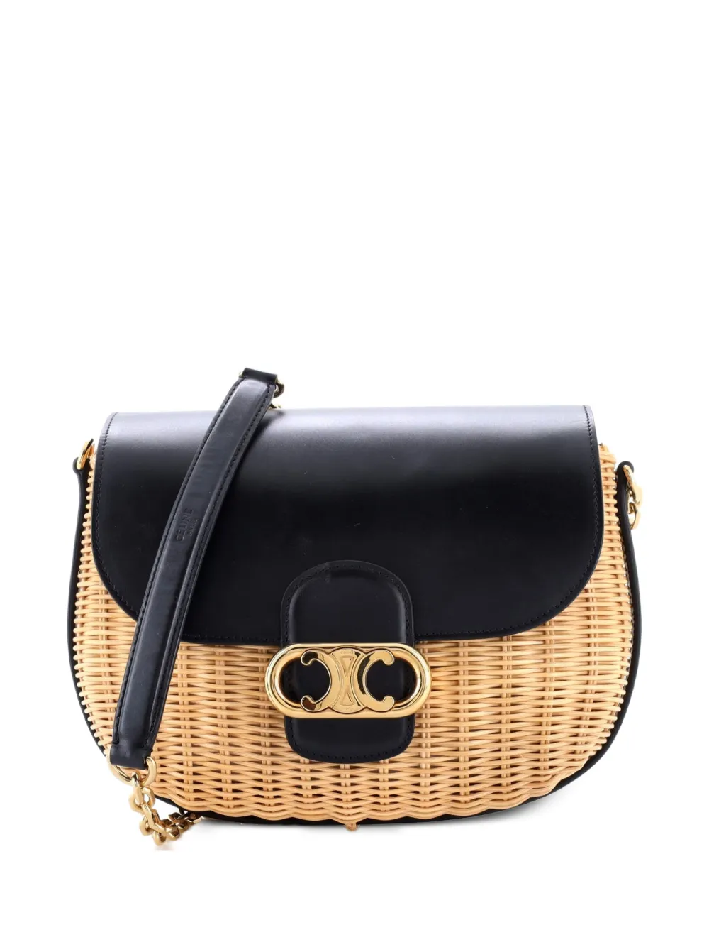 Celine Pre-Owned Chaine Maillon Triomphe Bag Wicker with Leather Small crossbody bag - Nero