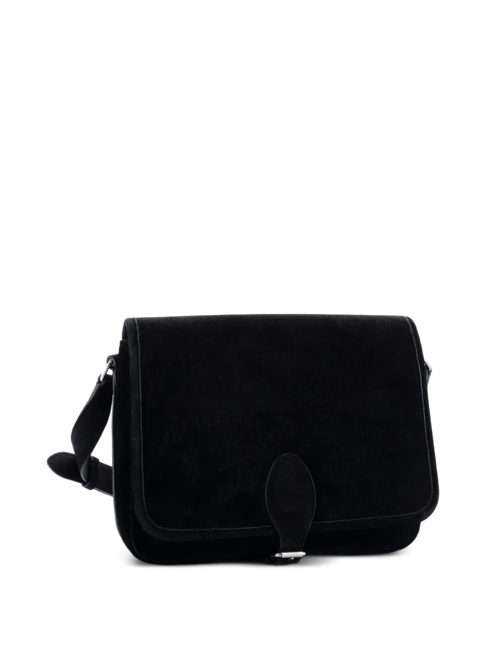  Saint Laurent Pre-owned Le Monogramme Buckle Satchel Monogram All Over Velvet And Suede Large Crossbody Bag - Black 