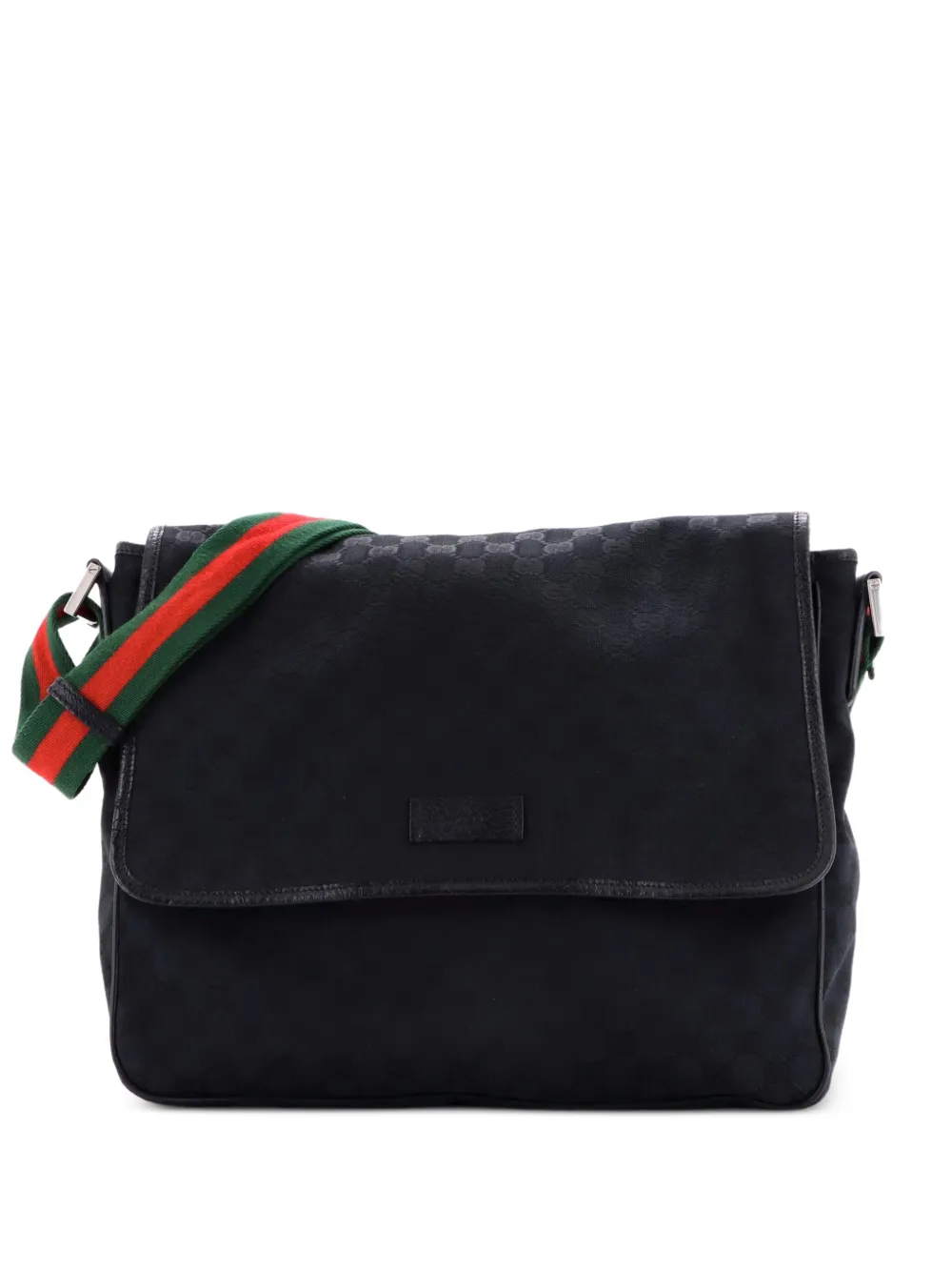 Gucci Pre-Owned Web Strap Flap Messenger GG Canvas Medium crossbody bag - Nero