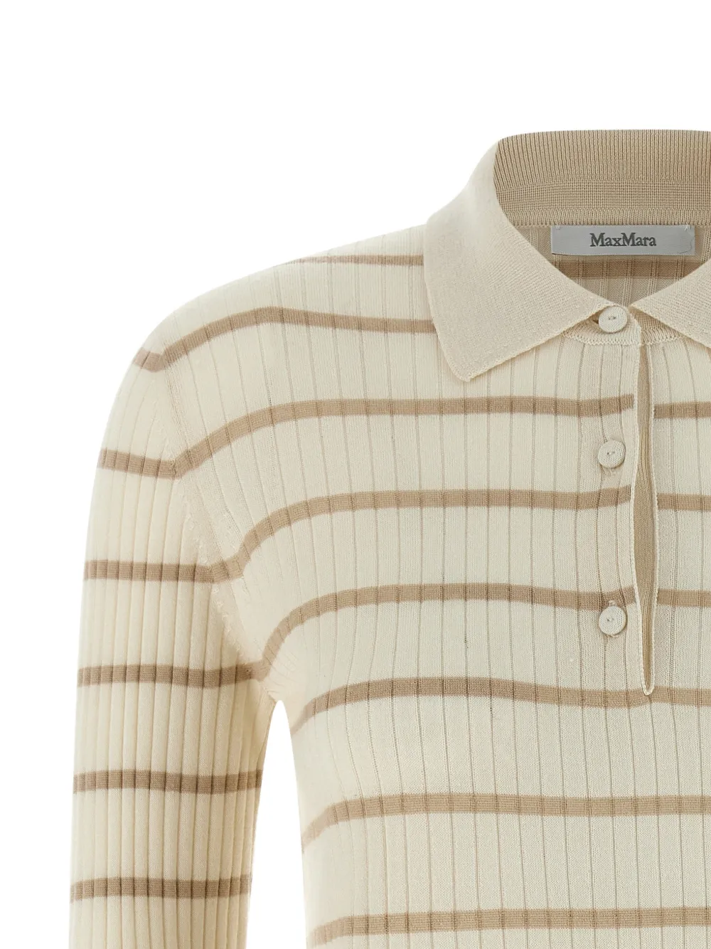  Max Mara Ribbed Striped Polo Top - Neutrals 