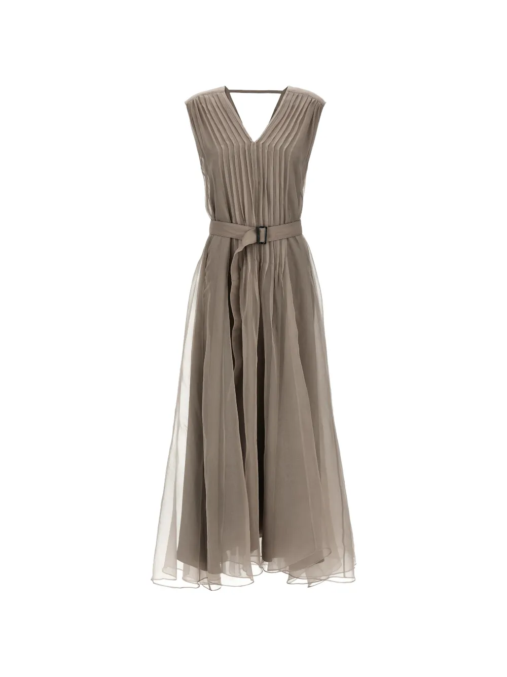 Brunello Cucinelli pleated V-neck silk maxi dress - Toni neutri