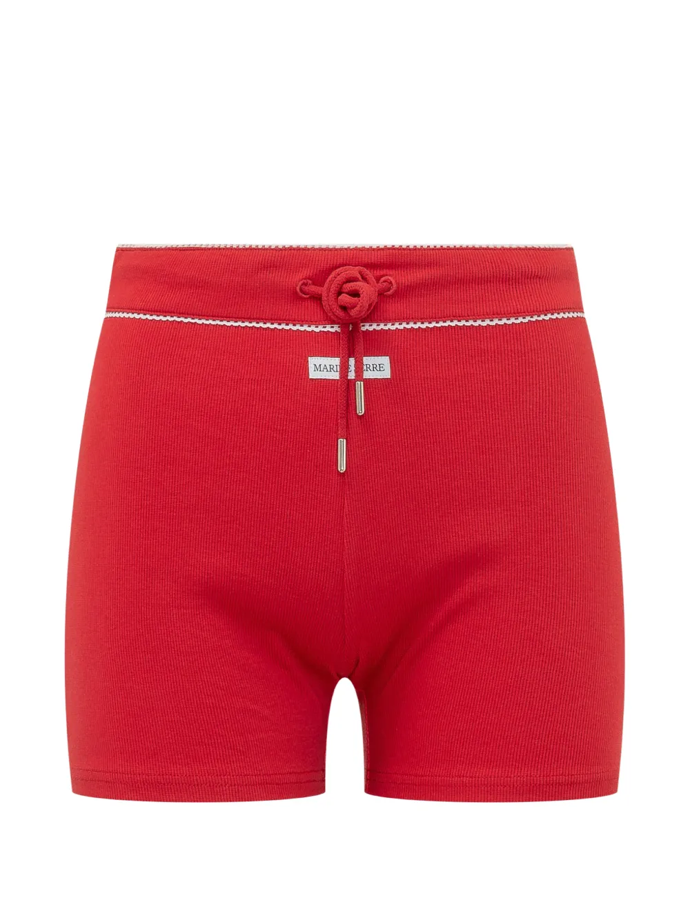 Marine Serre ribbed-knit drawstring mini shorts - Rosso