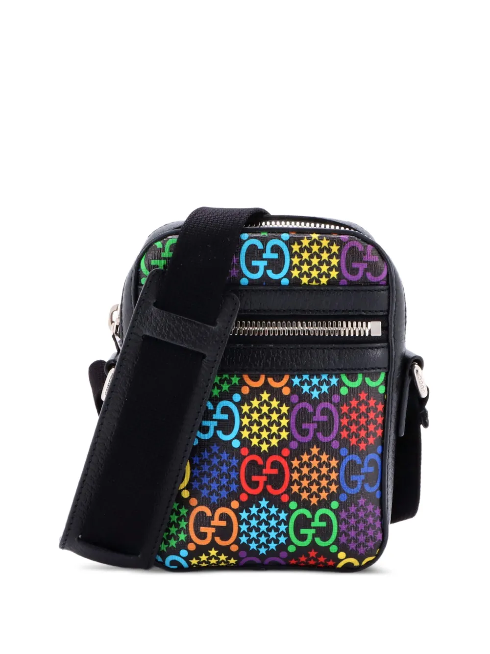 Gucci Pre-Owned Front Zip Messenger Bag Psychedelic Print GG Coated Canvas Mini crossbody bag - Nero