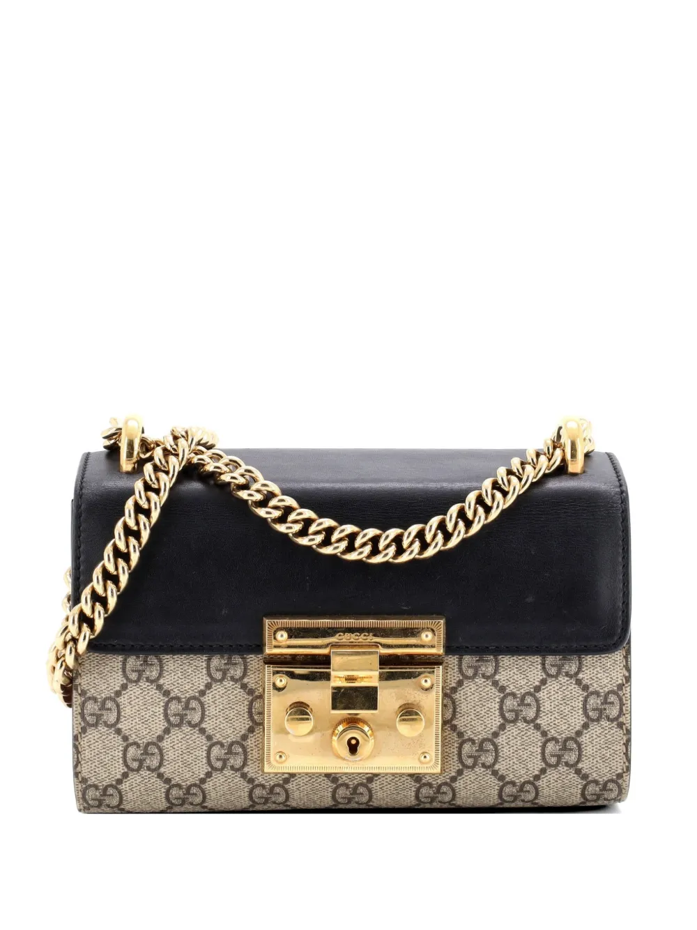 Gucci Pre-Owned Padlock Shoulder Bag GG Coated Canvas and Leather Small crossbody bag - Nero