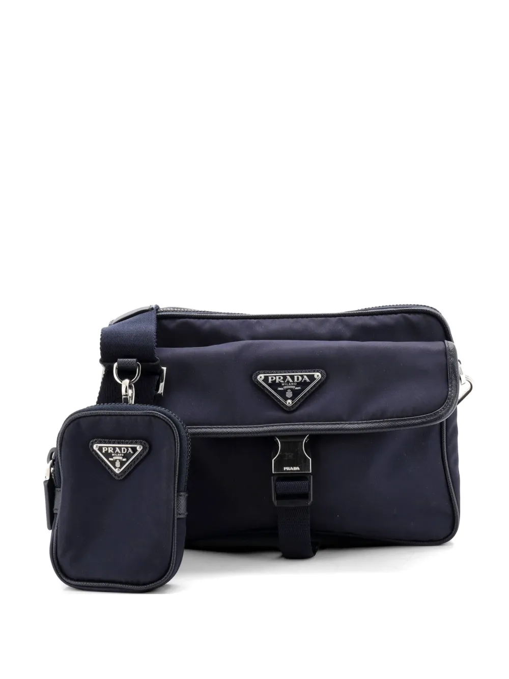 Prada Pre-Owned Buckle Front Pocket Flap Messenger Bag Re-Nylon with Saffiano Leather crossbody bag - Blu
