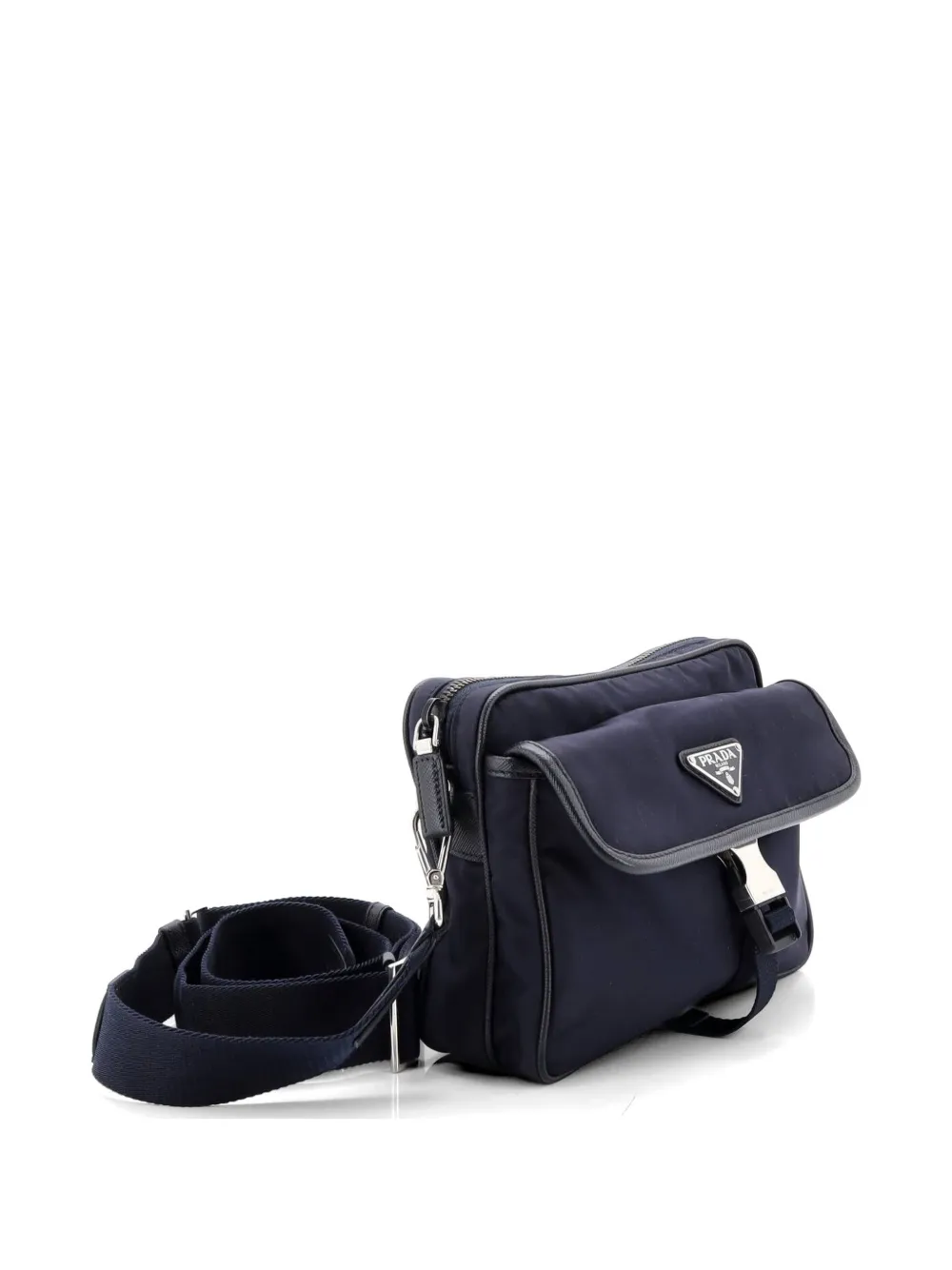  Prada Pre-owned Buckle Front Pocket Flap Messenger Bag Re-nylon With Saffiano Leather Crossbody Bag - Blue 