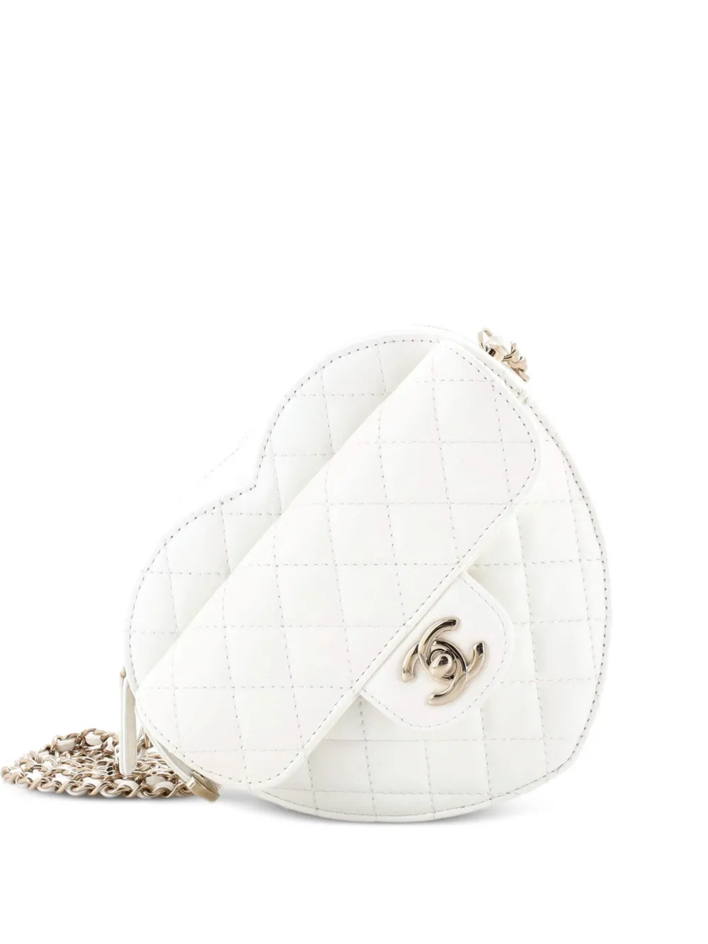 CHANEL Pre-Owned CC in Love Heart Bag Quilted Lambskin crossbody bag - Bianco