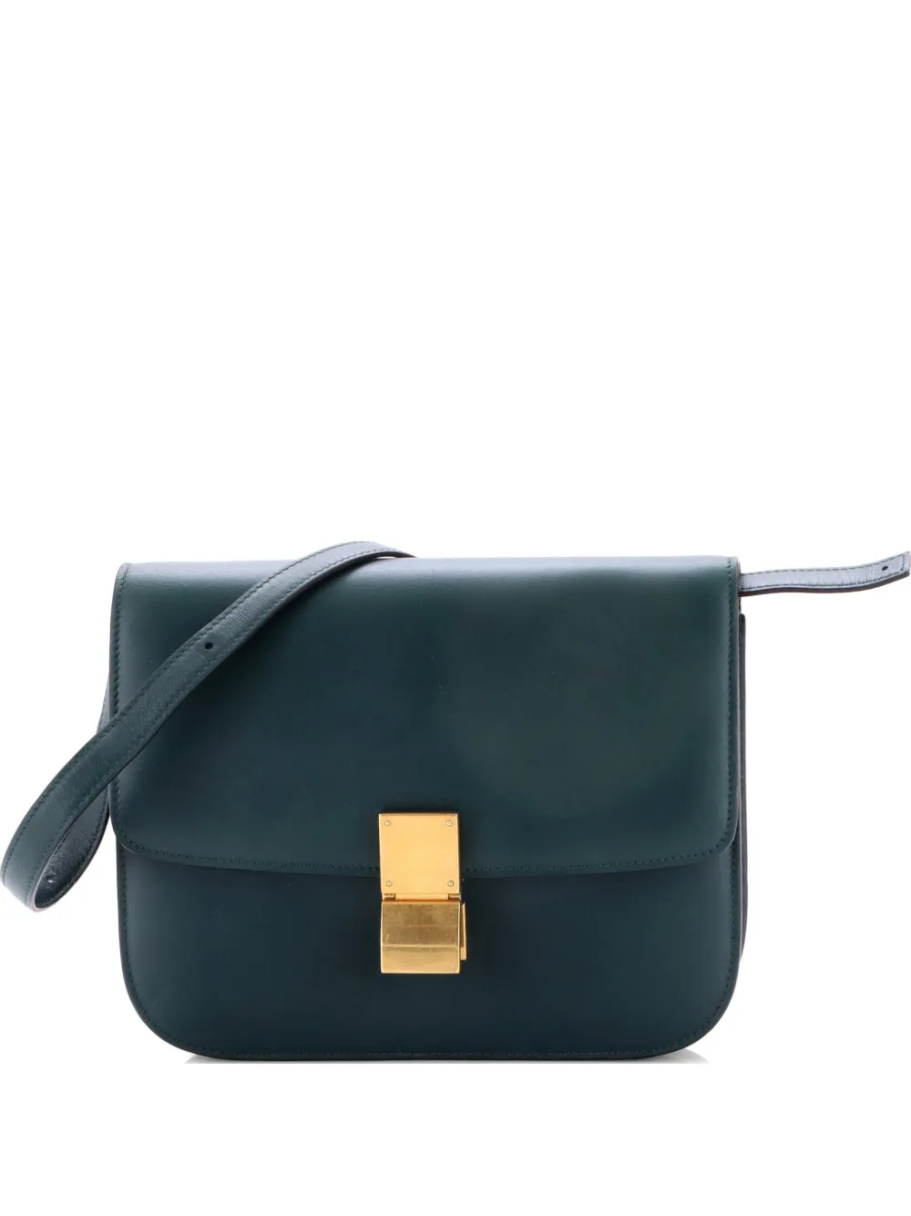 Pre-owned Celine Classic Box Bag Smooth Leather Medium Crossbody Bag In Green