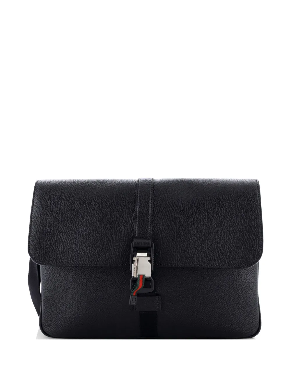 Pre-owned Gucci Web Buckle Wristlet Briefcase Leather Business Bag In Black