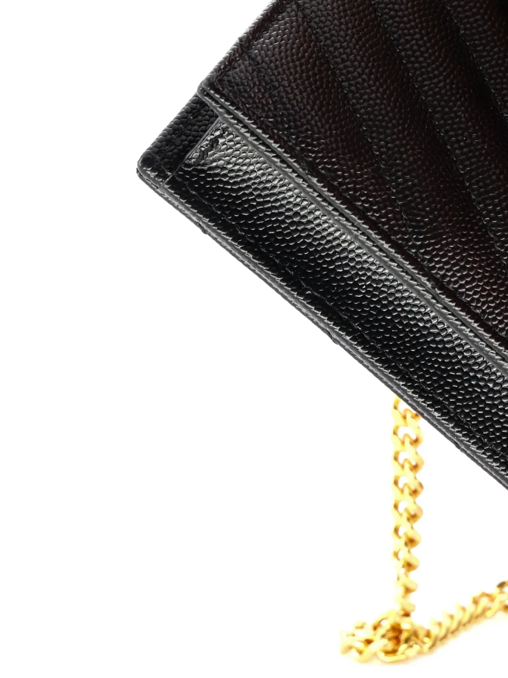 Pre-owned Saint Laurent Classic Monogram Wallet On Chain Matelasse Chevron Leather Small Crossbody Bag In Black