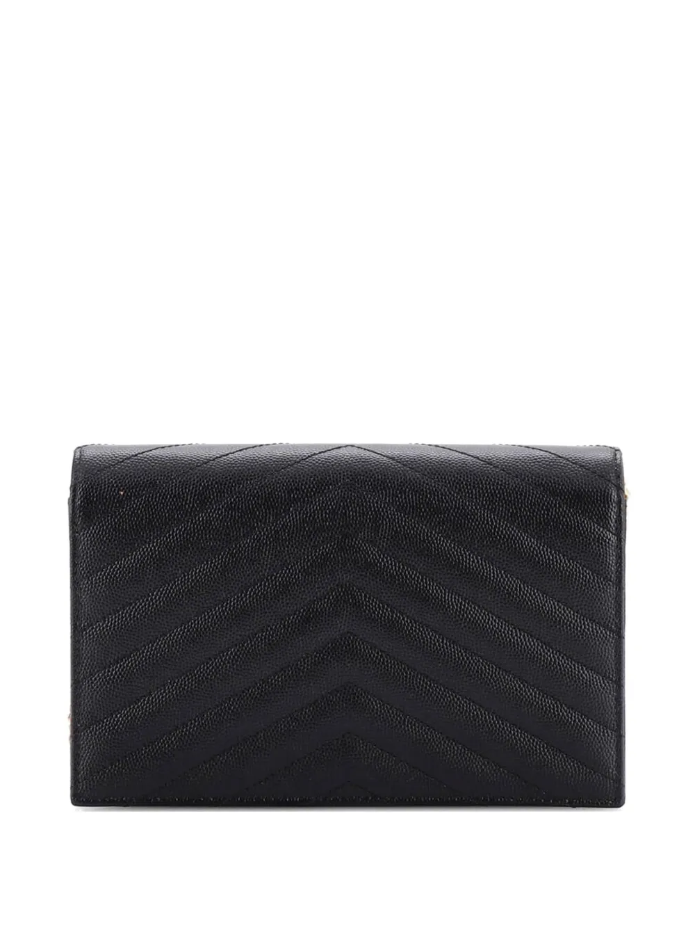  Saint Laurent Pre-owned Classic Monogram Wallet On Chain Matelasse Chevron Leather Small Crossbody Bag - Black 