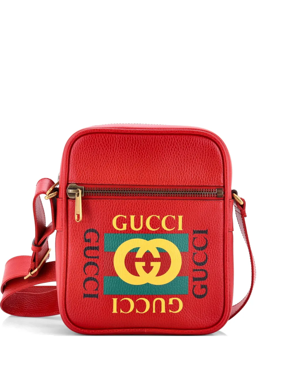 Gucci Pre-Owned Logo Zip Messenger Bag Printed Leather Small crossbody bag - Rosso