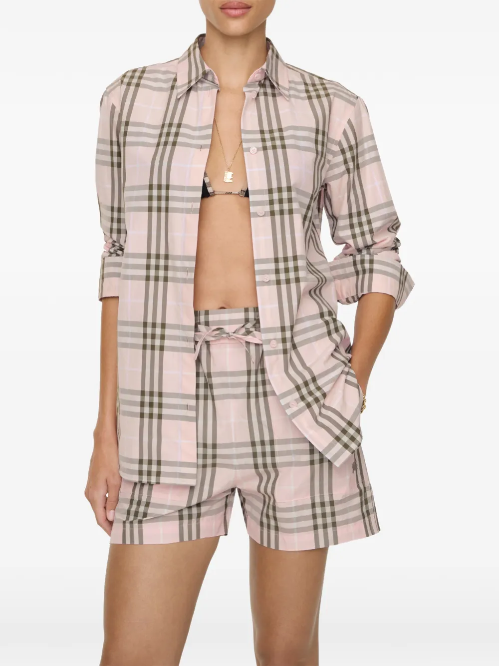 Burberry Geruit katoenen overhemd Roze
