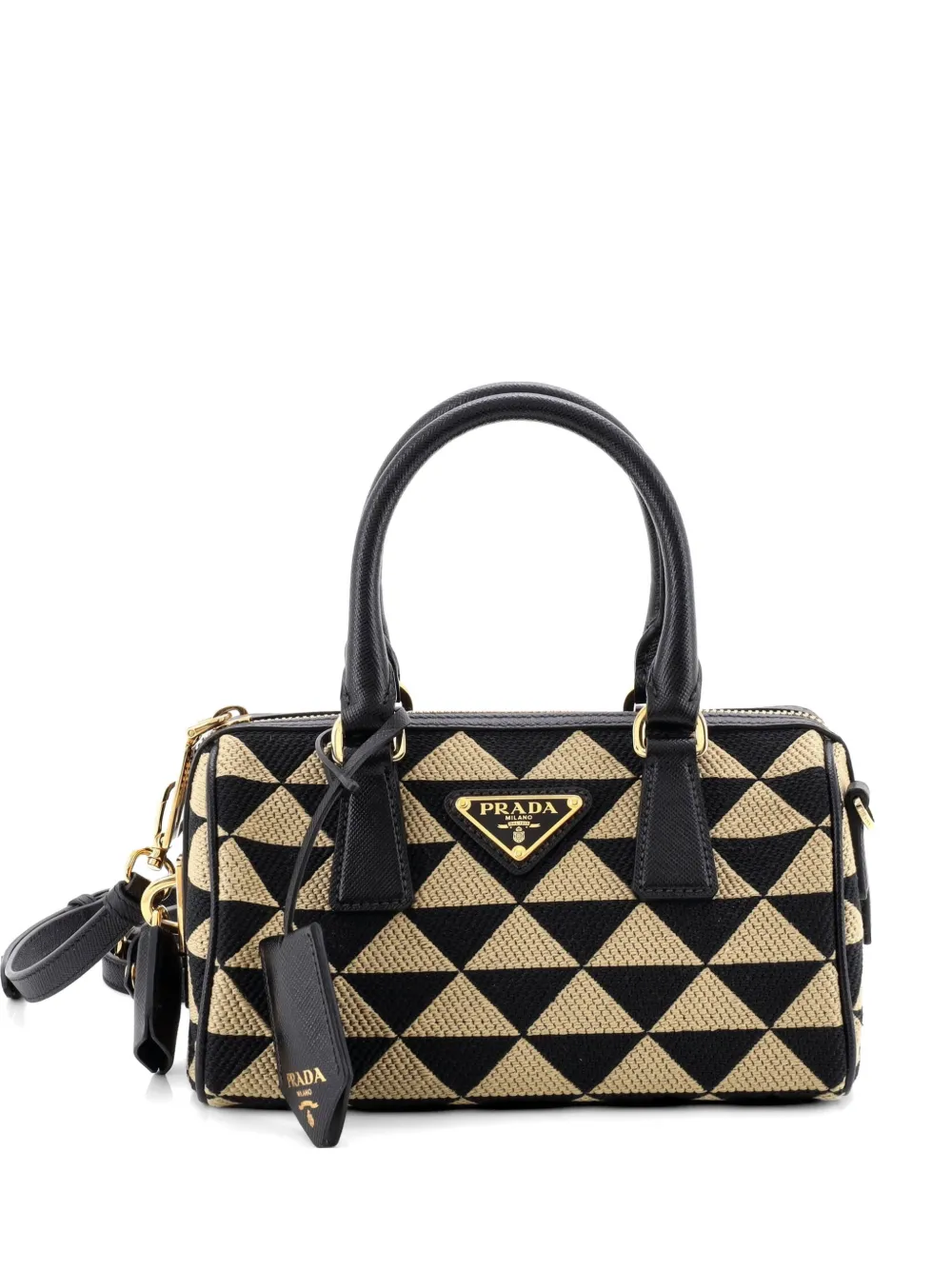 Prada Pre-Owned Symbole Lux Convertible Boston Bag Jacquard Small handbag - Marrone