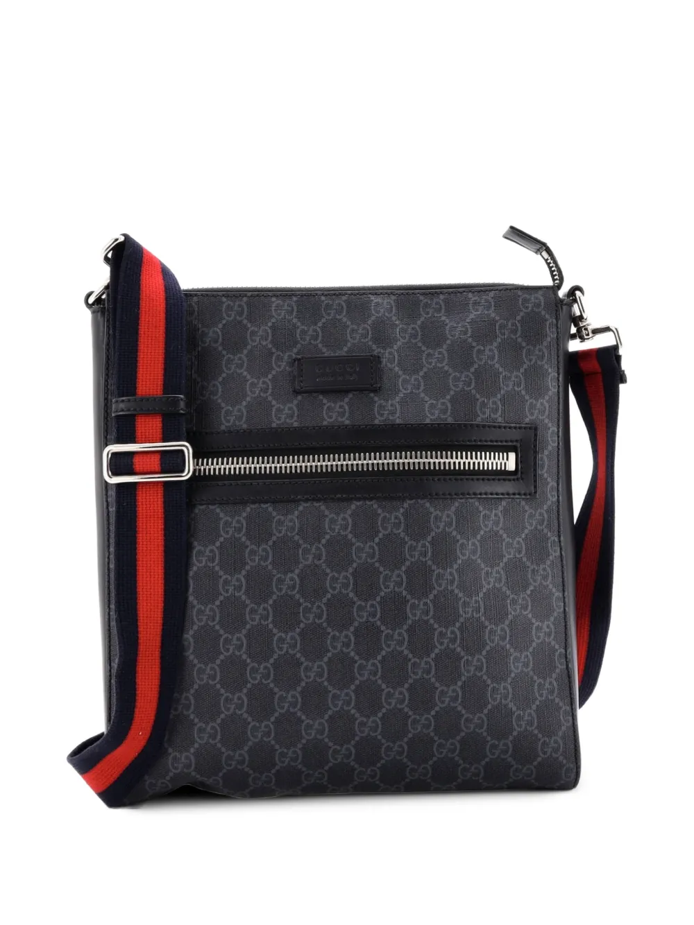 Gucci Pre-Owned Web Strap Front Zip Messenger Bag GG Coated Canvas Medium crossbody bag - Nero