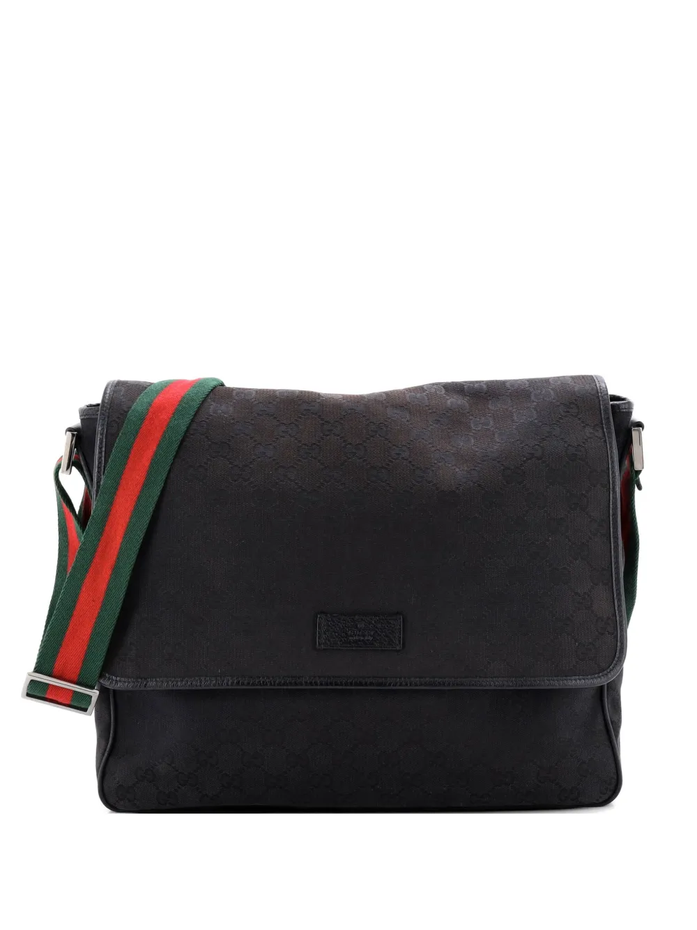 Gucci Pre-Owned Web Strap Flap Messenger GG Canvas Medium crossbody bag - Nero