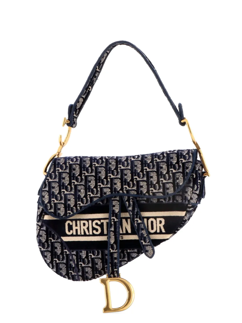 Christian Dior Pre-Owned Saddle Handbag Logo Embroidered Oblique Velvet Medium shoulder bag - Blu