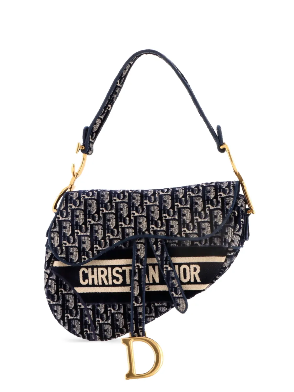 Christian Dior Pre-Owned Saddle Handbag Logo Embroidered Oblique Velvet Medium shoulder bag - Blu