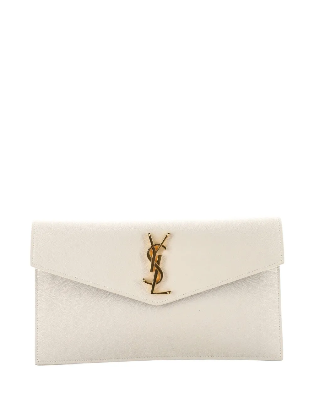 Pre-owned Saint Laurent Uptown Pouch Leather Clutch Bag In Gray