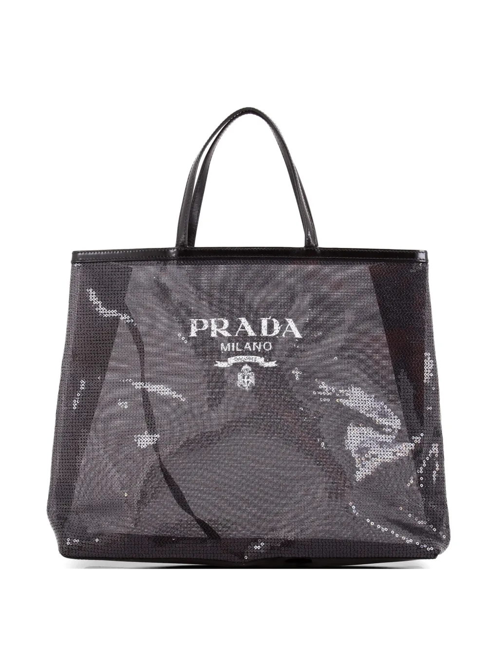 Prada Pre-Owned Logo Open Sequined Mesh Large tote bag - Black