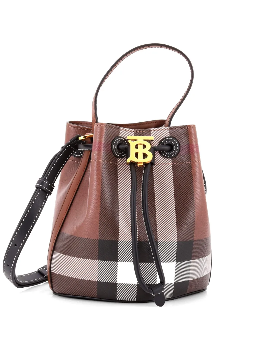 Burberry Pre-Owned TB Drawstring Check E-Canvas Mini bucket bag - Marrone