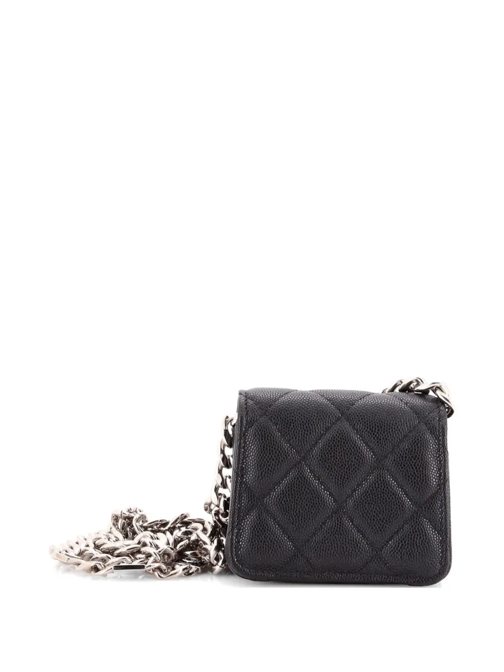 Pre-owned Chanel Coco Enamel Strap Flap With Chain Quilted Caviar Mini Clutch Bag In Black